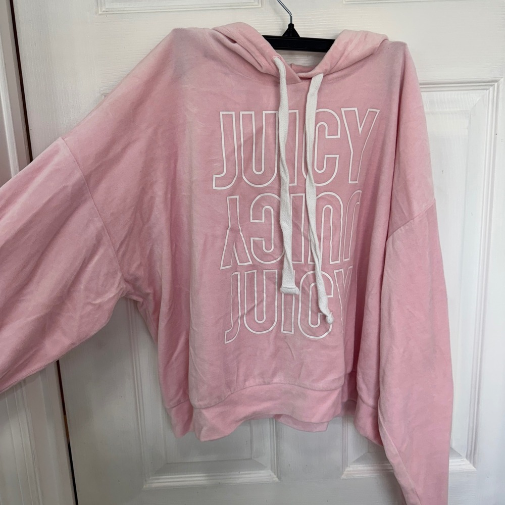 Y2K Style Juicy Couture Pink Velour Cropped Hoodie
